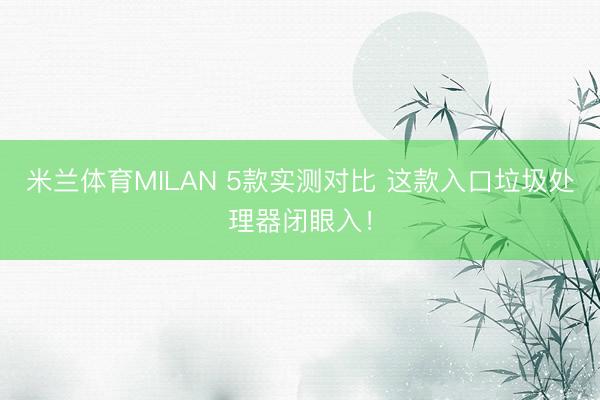 米兰体育MILAN 5款实测对比 这款入口垃圾处理器闭眼入！