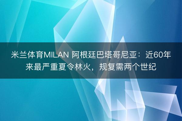 米兰体育MILAN 阿根廷巴塔哥尼亚：近60年来最严重夏令林火，规复需两个世纪