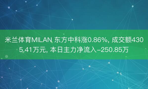 米兰体育MILAN 东方中科涨0.86%， 成交额4305.41万元， 本日主力净流入-250.85万